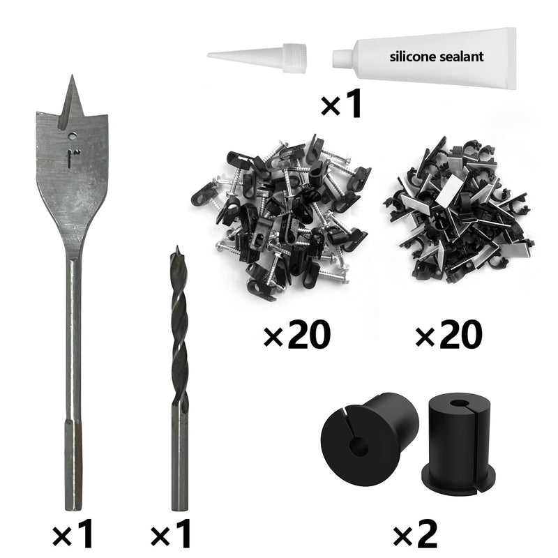 Starlink cable routing kit,starlink ethernet adapter,4pcs star link wall bushing grommets accessories for cable wall pass through with 1" spade drill bit 40pcs wall wire clips