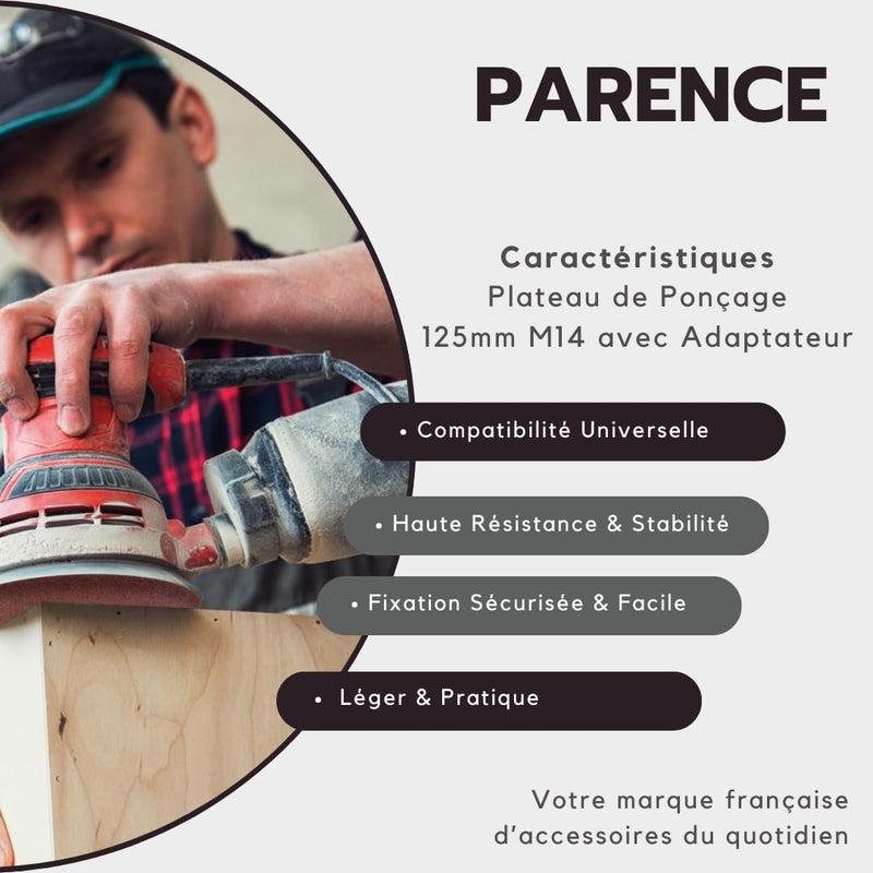 PARENCE. - 125 mm M14 Sanding Disc with Adapter Support Disc for Grinder and Drill - Compatible with Random Orbital Sanders - Speed 12,500 RPM