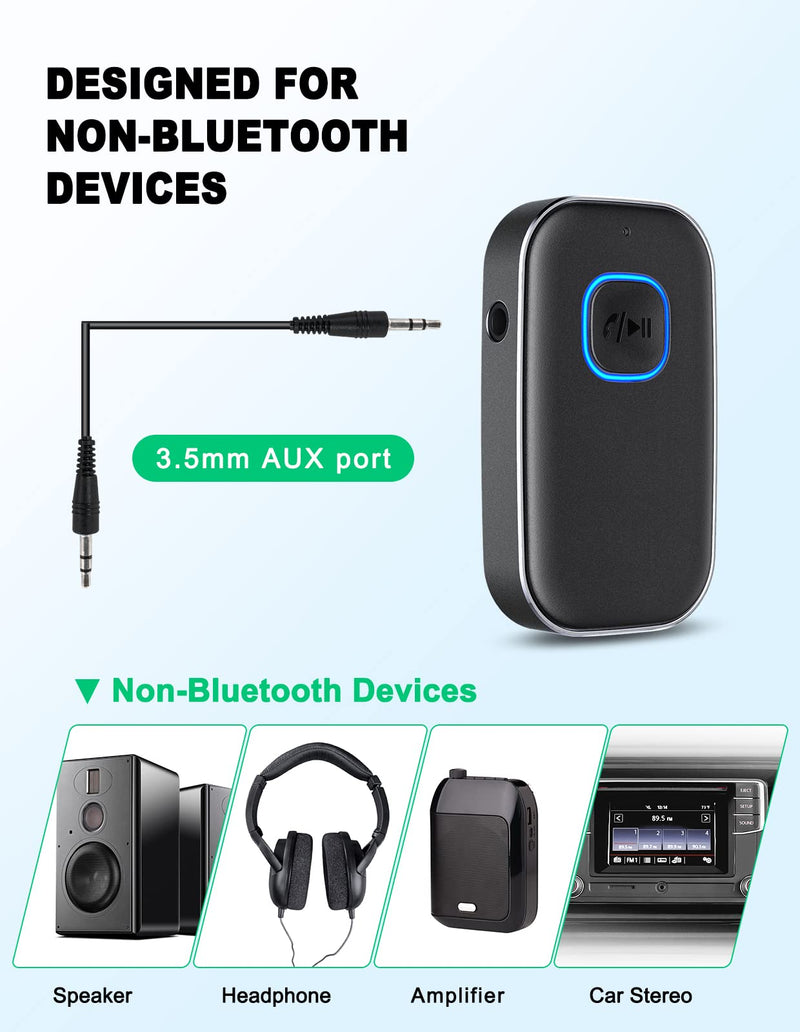 [Australia - AusPower] - COMSOON Bluetooth AUX Adapter for Car, Noise Reduction Bluetooth Receiver for Music/Hands-Free Calls, Wireless Audio Receiver for Home Stereo/Speaker, 16H Battery Life/Dual Connect (All Black) All Black 