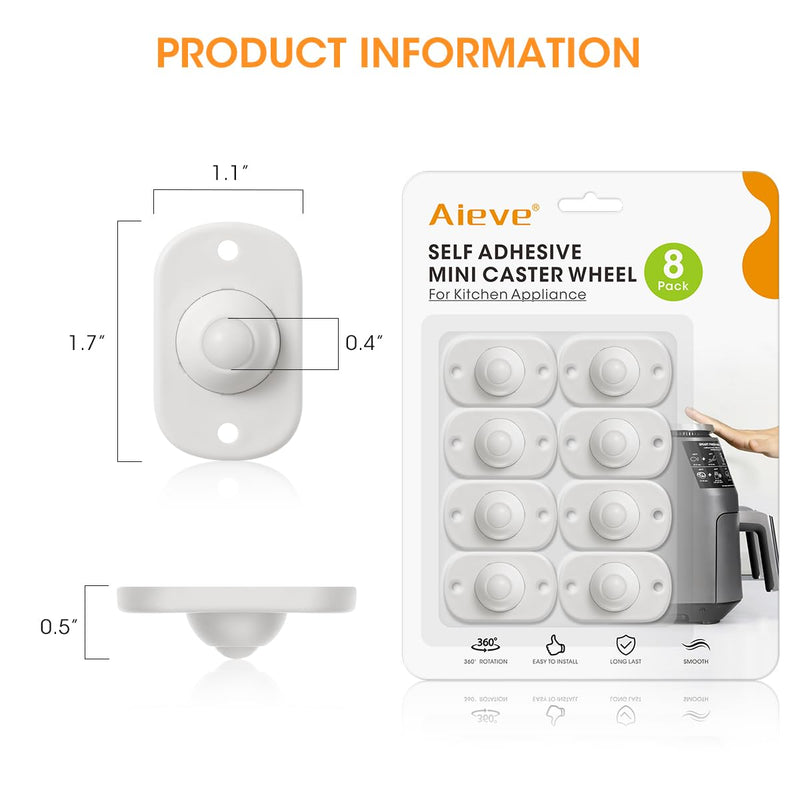 [Australia - AusPower] - Aieve Appliance Wheels for Kitchen Appliances, 8 Pack Appliance Slider, Self Adhesive Mini Caster Wheels, Swivel Wheels for Countertop 