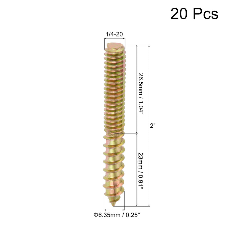 [Australia - AusPower] - uxcell 1/4-20x2" Hanger Bolts Double Head Dowel Screw for Wood Furniture 20pcs 1/4-20x2" 20 