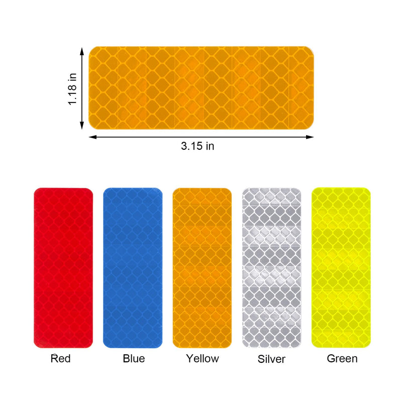 50 Pcs Reflective Safety Stickers, High Visibility Waterproof Tape Strips for Car, Motorcycle, Bike, Helmet, Mailbox, Bag, 1.18 x 3.15 Inch (50, Red/Silver/Blue/Yellow/Green) 50