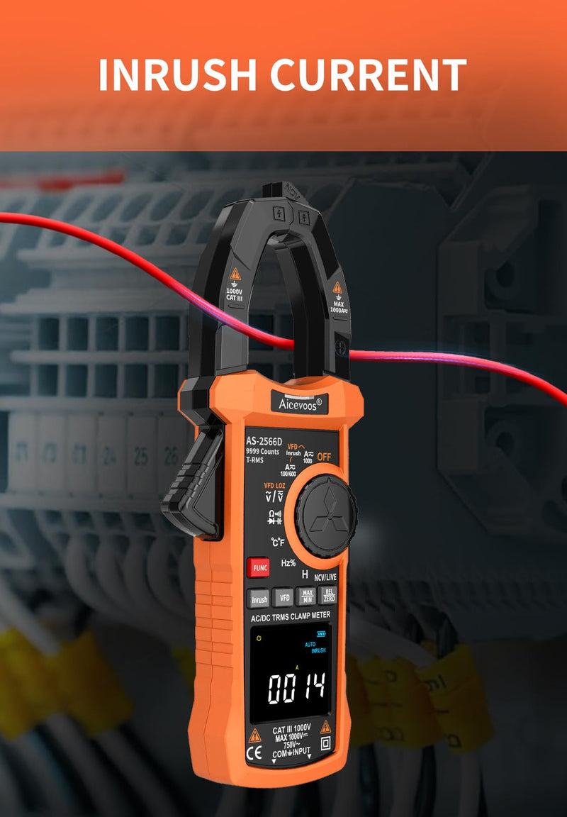 [Australia - AusPower] - Inrush Digital Clamp Meter Multimeter 1000A TRMS 6000 Counts, Amp Voltage Tester with VFD, LOZ Mode; Measures AC/DC Current Voltage Temperature Resistance Capacitance Frequency Continuity NCV 