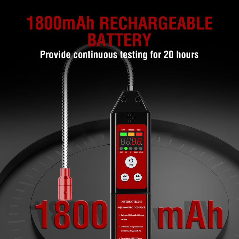 WJL-6000PRO Refrigerant Leak Detector, Freon Leak Detector with Dual Detection Modes PPM &%LEL, AC Leak Detector Kit for Auto AC Repair, R134a R12 R22 R410A CFCs HCFCs HFCs HFOs HCs