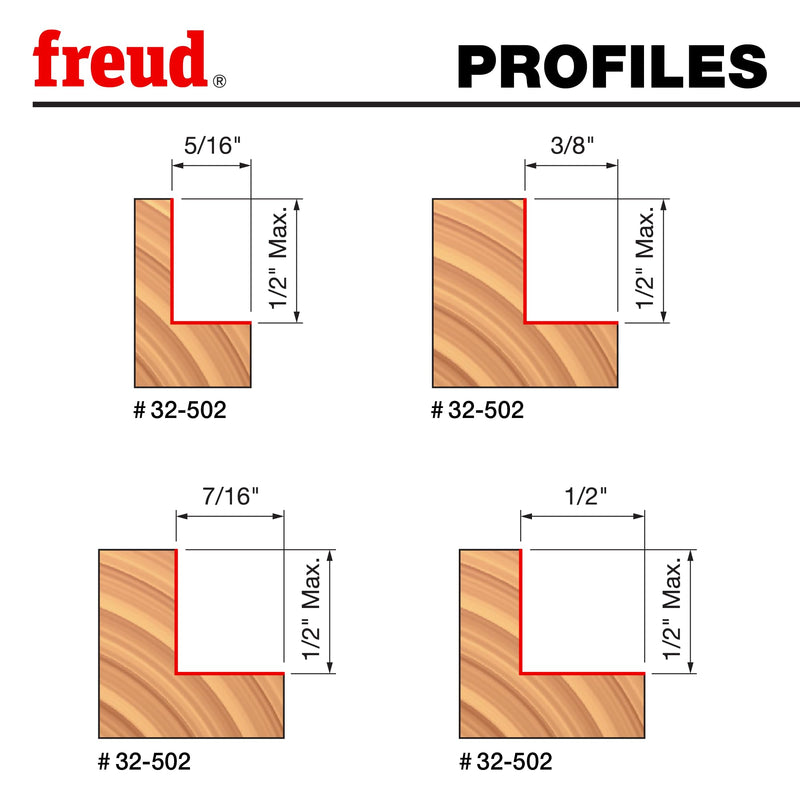 Freud 32-502 Multi-Rabbet Router Bit Set with 4 Bearings - 1/4" Shank