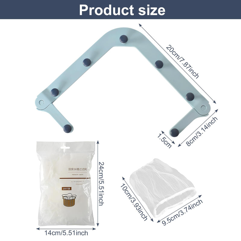 [Australia - AusPower] - Kitchen Sink Triangle Tri-Holder Filter, Sink Strainer, Sink Drain Strainer, with a Triangular Blue Frame and 200 Pieces Large Filter Mesh Bags for Kitchen Leftovers 