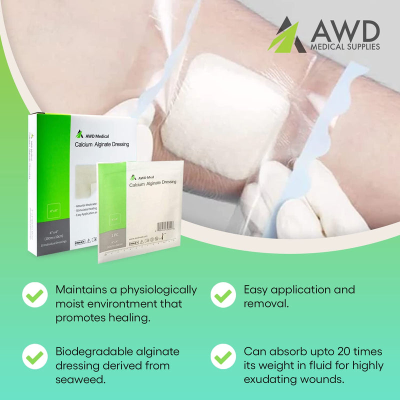 [Australia - AusPower] - AWD Medical Calcium Alginate Wound Dressing - Highly Absorbent Gauze Pads and Wound Care Products, Quick Clotting Gauze Home & Professional Use, Medical Supplies for Wound Care - (2" x 2" Pads 10/Bx) 2"x2" 
