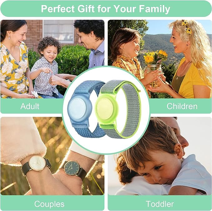 [Australia - AusPower] - Kids Wristband Compatible with Apple AirTag, Protective Case for Air Tag GPS Tracker Holder with Nylon Bracelet, Adjustable Anti Lost Watch Band for Toddler Child Elder(Blue&Green) Blue & Green 
