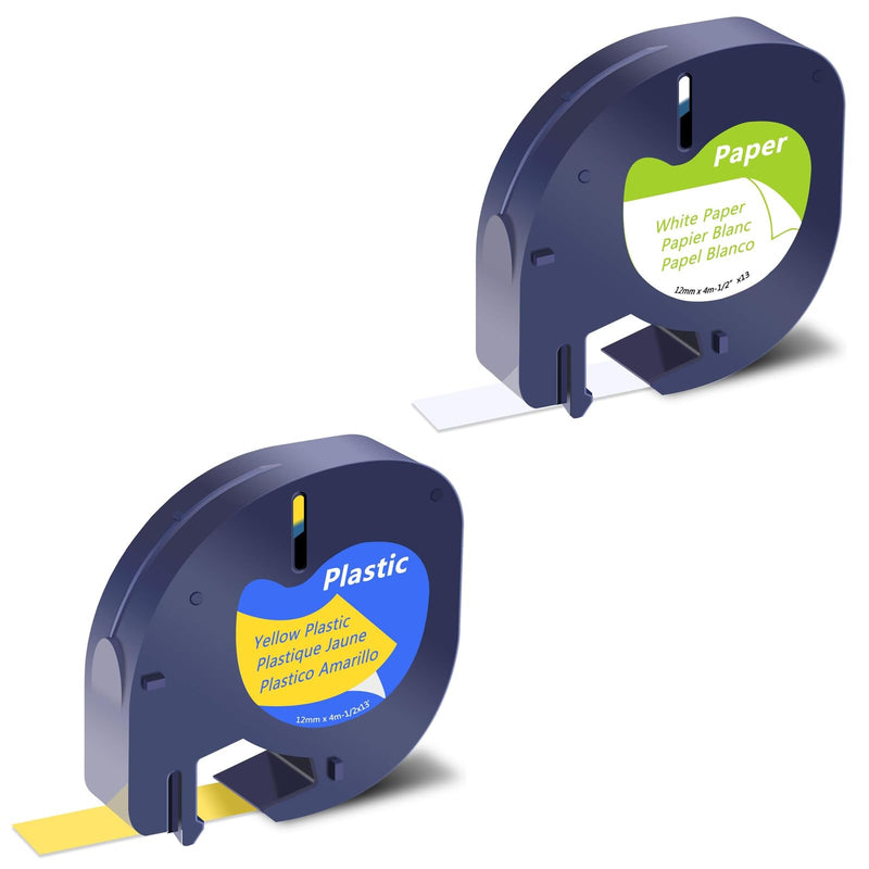 USUPERINK Compatible for Dymo LetraTag Refills 6PK Paper 91330 Black on White 3PK Plastic 91332 Black on Yellow Label Tape 1/2'' 12mm x 4m for Letratag Label Maker 200B LT-100H LT-100T QX50