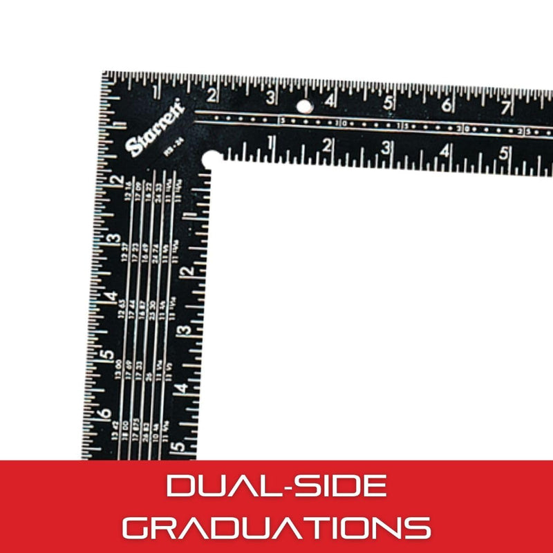 Starrett Standard L-Shaped Tempered Steel Rafter Square with Solid One Piece Construction - Ideal for Professionals and Home Improvement - 24" Length, 1-1/2" Width - RS-24