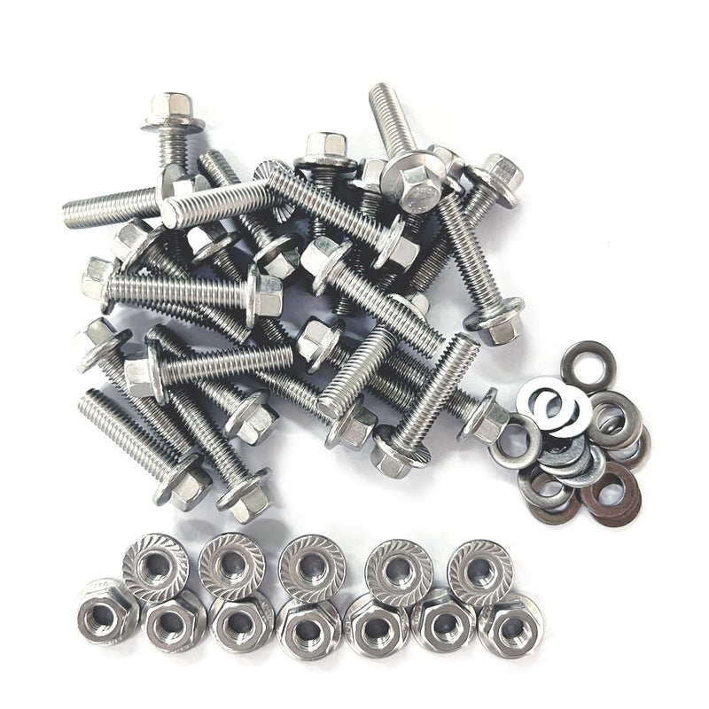 [Australia - AusPower] - 30 Sets M6x1.0-20mm Flanged Hex Head Bolts, Flange Hexagon Screws, hanger bolts,Stainless Steel 18-8 (304), M6 Flange Bolt and Nuts,Washer for Securing Exhaust Components (M6x20mm) M6x20mm 