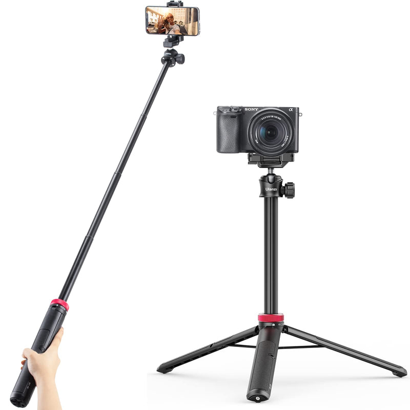 [Australia - AusPower] - ULANZI MT-44 Extendable Phone Tripod, 59" Selfie Stick Phone Vlog Tripod Stand with 2 in 1 Phone Clip, 360° Ball Head Camera Tripod for iPhone Sony Canon GoPro, Lightweight for Travel BLACK 