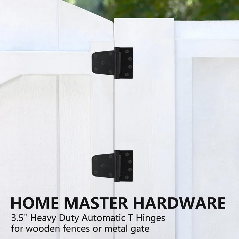 HOME MASTER HARDWARE Self-Closing Gate Kit Black - 3.5 in Spring Tee Hinges 2 Pack + Self-Adjusting Gate Latch 1 Pack