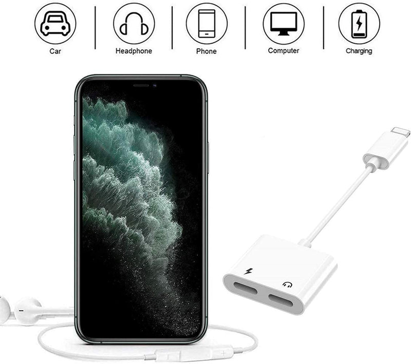 [Australia - AusPower] - [Apple MFi Certified] 2PACK iPhone Lightning to 2 Lightning Adapter, Dual Lightning AUX + Charger Adapter Dongle Cable Splitter Compatible with iPhone 12/11/SE/X/XR/XS/8/7/6 Support Call + Charging White 