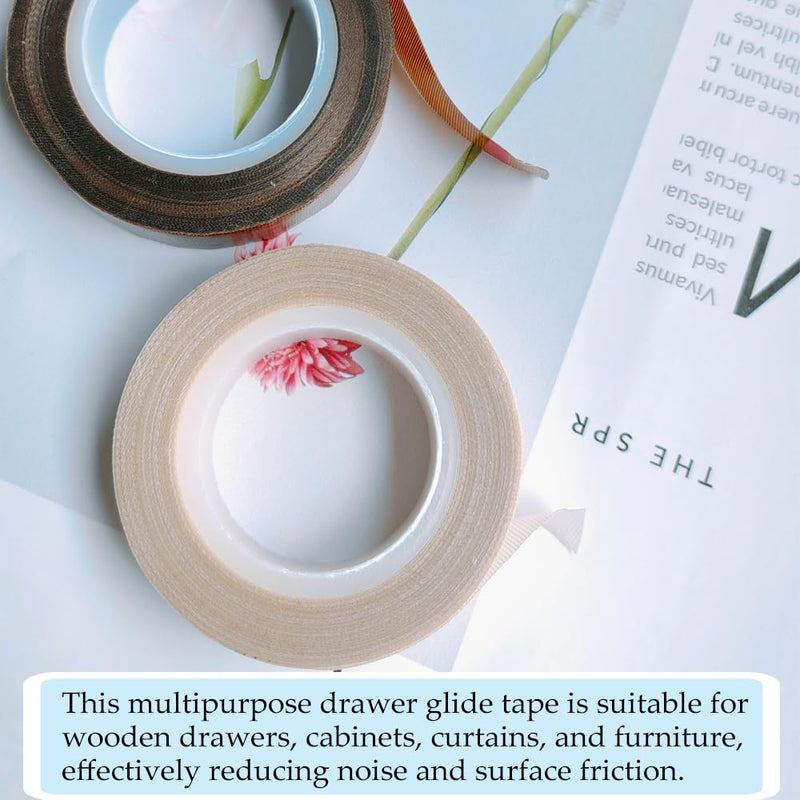 [Australia - AusPower] - 2 Rolls Low Friction Tape, Drawers Slide Tape 1/2 Inch x 33 Feet Desk Glide Tape, Dresser Squeak-Resistant Tape, Slippery Woven Tape for Wood Drawers, Cabinet, Curtain, Furniture, White White, 2 Rolls 