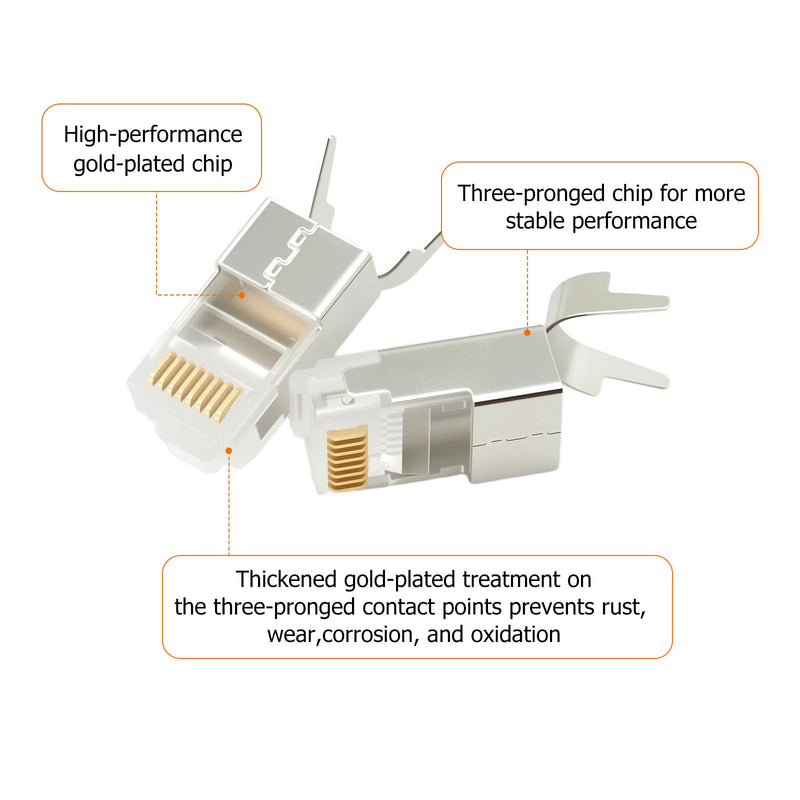 [Australia - AusPower] - Puiseno Pack of 10 Network Connectors 10 Gbps, RJ45 Connector Cat 7 with Threading Aid and Kink Protection, 8 Pin Plug, Compatible with Cat7, Cat 6A for Switch/TV/PS4/ADSL/Modem/TV Box/Router/PC 