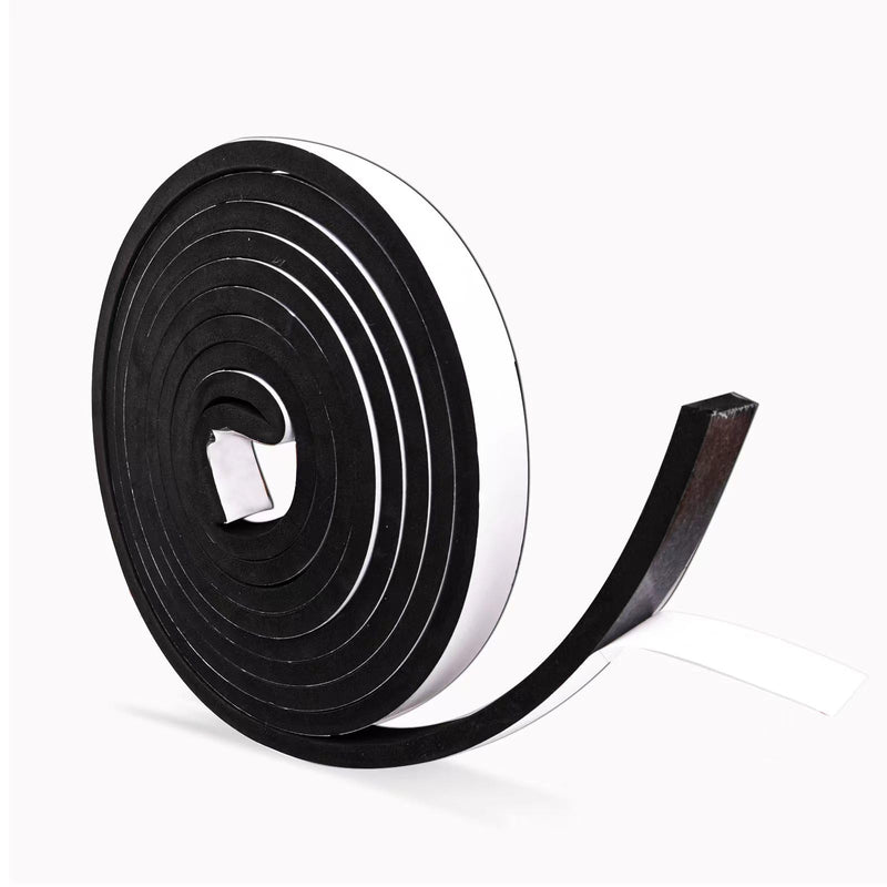 Black Foam Insulation Tape with Self-Adhesive Backing,Closed Cell Foam Weatherstripping 1/2 inch Wide x 3/8 inch Thick,Soundproofing Door Weather Seal Strip for Door and AC Window Seal,High Denisty 1/2 In wide x 3/8 In thick x 16Ft