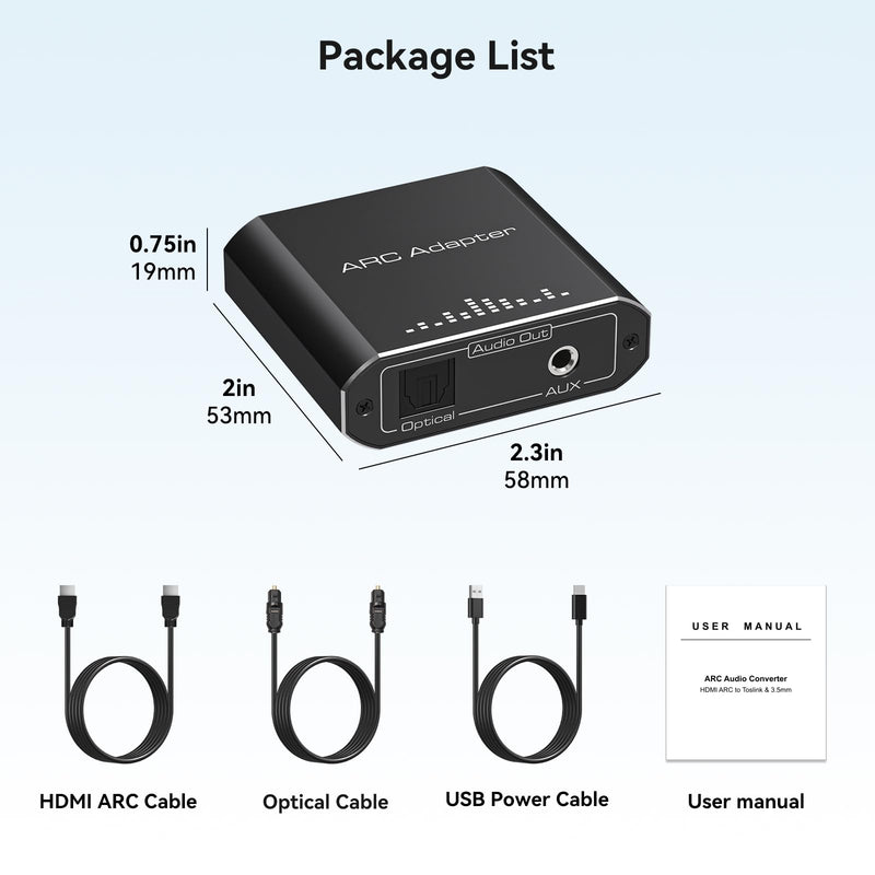 [Australia - AusPower] - VPFET HDMI ARC Audio Extractor Only Work for HDTV ARC to Optical HDMI ARC to RCA Audio Converter Adapter RCA to 3.5MM AUX+Toslink output Support 192KHZ for Soundbar Speaker Headphones Amplifier No CEC 
