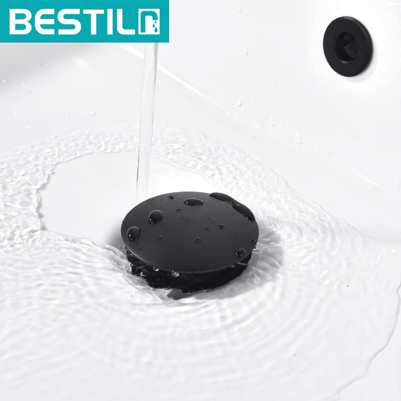 BESTILL Bathroom Sink Drain Stopper, Push Pop Up Drain with Overflow, Matte Black