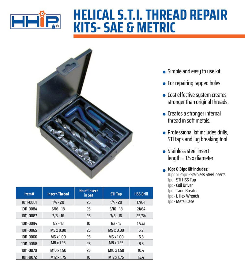 HHIP 1011-0081 31 Piece 1/4-20 Helical STI Thread Repair Kit 1/4-20 31 Pc. Kit Thread Repair Kit - Inch