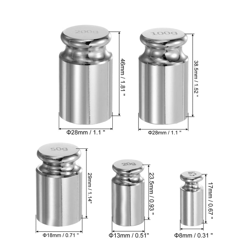 [Australia - AusPower] - QUARKZMAN Pack of 7 grams calibration weight 5g 20g 50g 100g 200g M1 precision chrome-plated steel for digital scales 