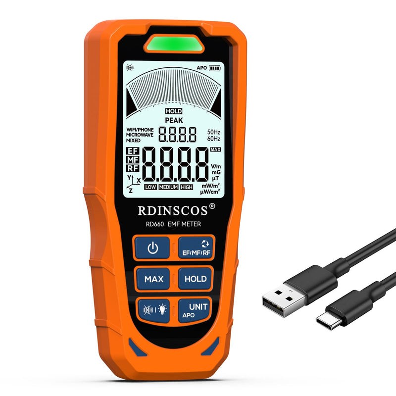 [Australia - AusPower] - RDINSCOS EMF Meter, 3-in-1 Electromagnetic Radiation for EF MF RF, Handheld Detector Digital Radiation Detector for Electromagnetic Fields for Home, Office & On the Go RD660 