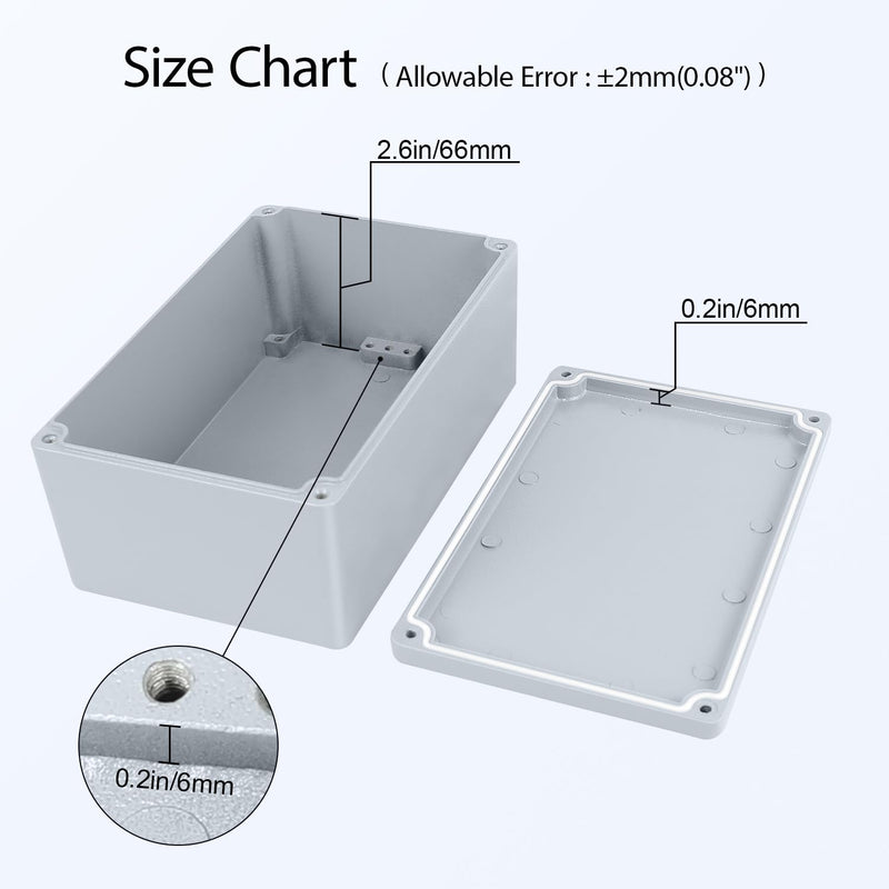 LeMotech Junction Box, Aluminum Alloy Metal Electrical Box, IP67 Waterproof Dustproof Project Box, Outdoor Universal Enclosure, Grey 7.4x4.7x3.0in (188x120x78mm) 7.4"x4.7"x3.0"