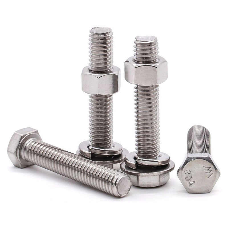 [Australia - AusPower] - 6 Sets M12-1.75 x 50mm Hex Bolts with Hex Nuts and Flat & Lock Washers Hardware Assortment, 304 Stainless Steel 18-8, Full Thread UNC 6 