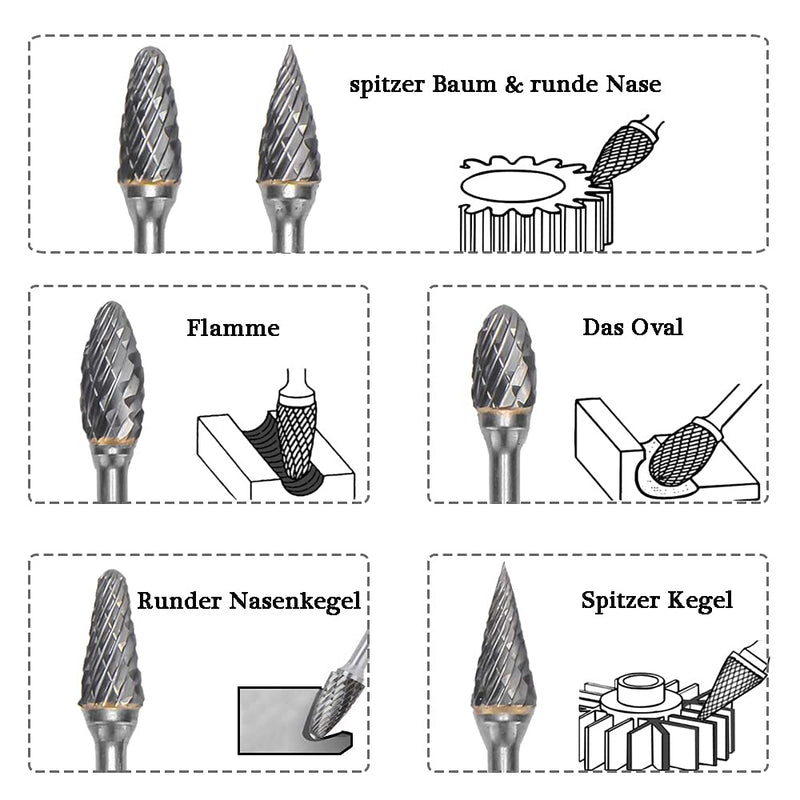 [Australia - AusPower] - Mesee 10 Piece Rotary Burr Set, Tungsten Steel Burr, Rasp Set, Carbide Burr, Woodworking Grinding Head, Rotary Tool Tungsten Steel Grinder for Carving, Engraving, Drilling, 100 mm 