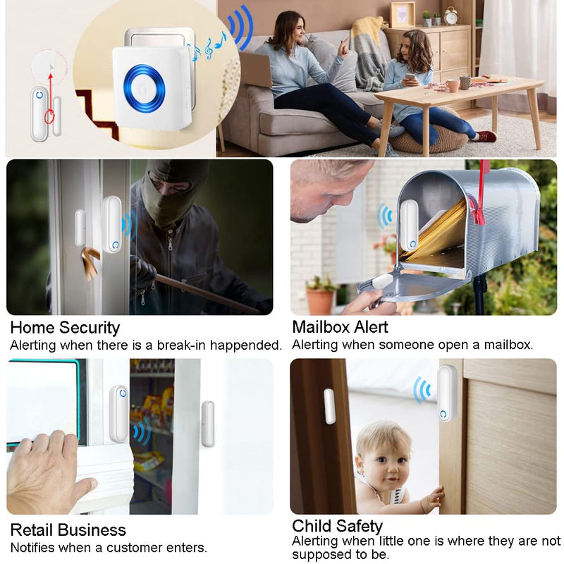 [Australia - AusPower] - Caregiver Pager Door Alarms for Dementia Patients/Kids Safety/Home Security,Wireless Door Alarm Sensor for Elderly/Business/Home/Store(4 Sensors and 2 Receivers) 