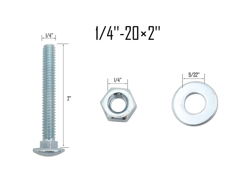 [Australia - AusPower] - LBY 10 Sets 1/4-20 x 2" Carriage Bolts Screws Round Head Square Neck and Hex Nuts & Flat Washers, Carbon Steel (Zinc Plated), Silvery 1/4-20 x 2" 