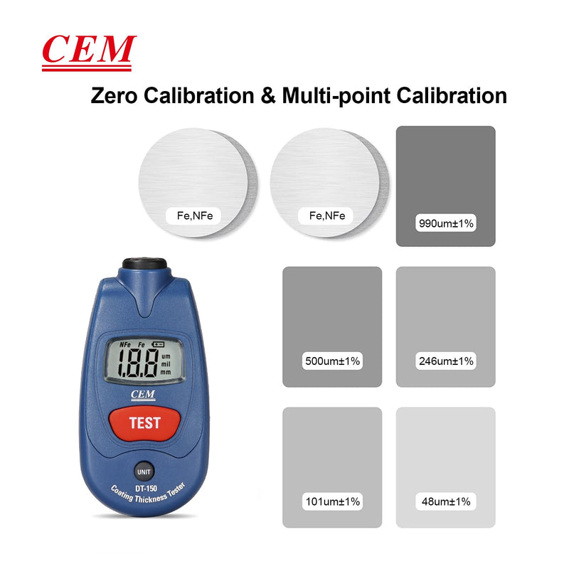 [Australia - AusPower] - CEM Paint Thickness Gauge,Car Boat Coating Tester with Calibration Plates&Battery,Fe/NFe Automatic Recognition Portable Digital Thickness Meter Detector,Backlight LCD Display,Auto Power Off&Lanyard 