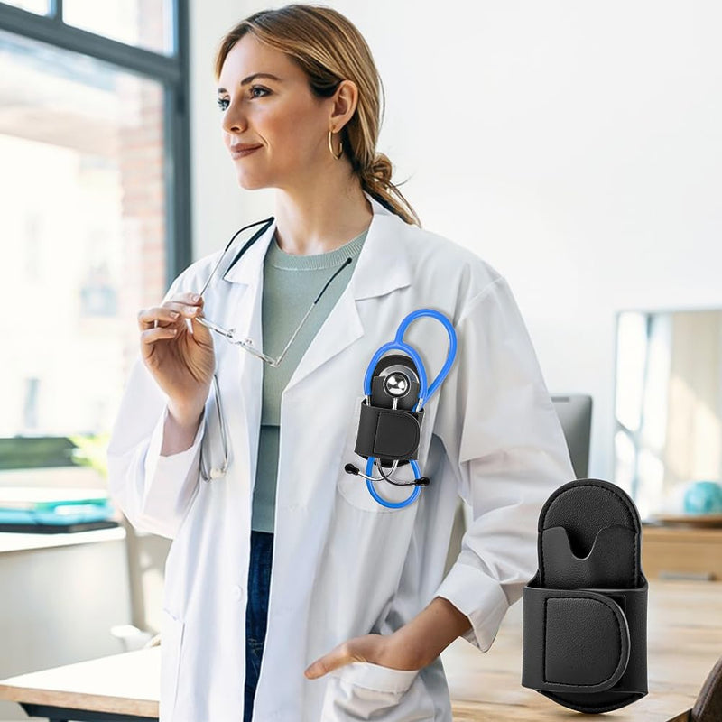 [Australia - AusPower] - Stethoscope Holder Clip, PU Leather Stethoscope Holster Clips Holder Portable Stethoscop-e Hip Pocket for Physicians Nurses(Color:Black) black 