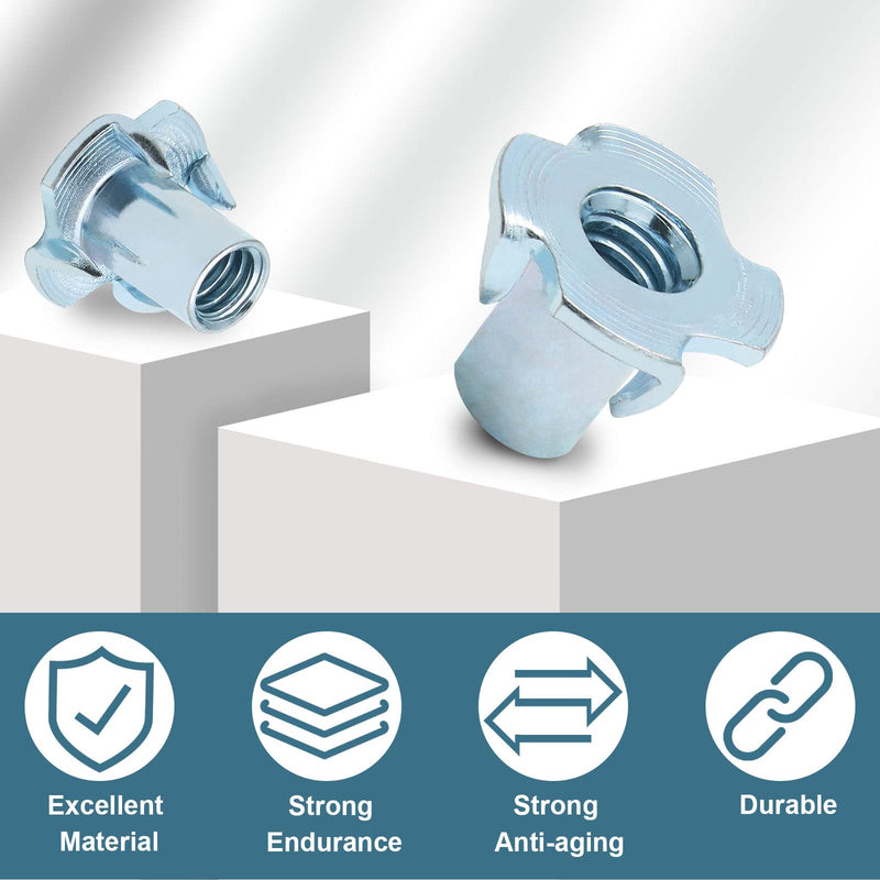 [Australia - AusPower] - 50 Pack 1/4"-20 T-Nuts, Four Pronged Tee Nut for Wood, Rock, Climbing Holds, Cabinetry (1/4"-20 x 9/16") 1/4"-20 x 9/16" 