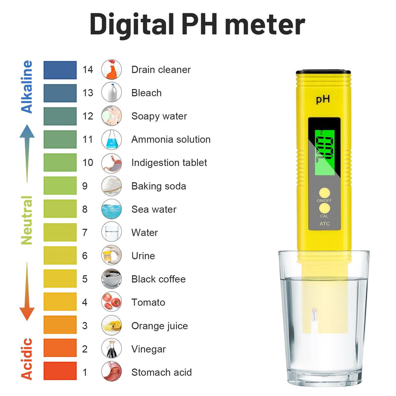 [Australia - AusPower] - PH Meter Digital, PH Accuracy Water Quality Tester, 0.01 Resolution, 0-14 Measuring Range with Auto Calibration, Digital pH Value, PH Tester for Checking Drinking Water, Aquarium, Pools, Swimming Gelb 