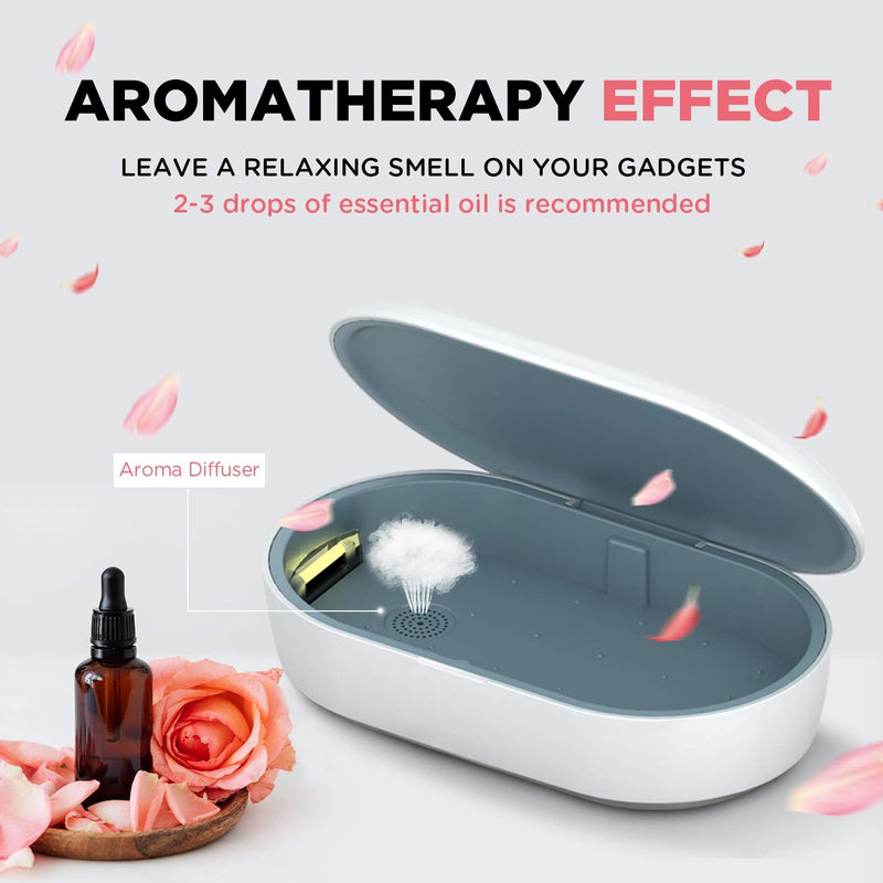 [Australia - AusPower] - UV Light Sanitizer Box, Portable Phone Sanitizer with Aroma Diffuser, Fast Charging for Smart Phone, UV Sterilizer Box for Cell Phone, Jewelry, Watches, Glasses-Blue Blue 