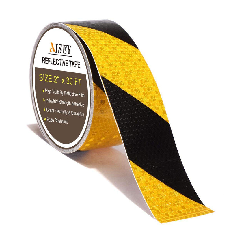 AISEY Reflective Safety Tape (Stripe Yellow/Black, 2" x30ft) 2"x30ft