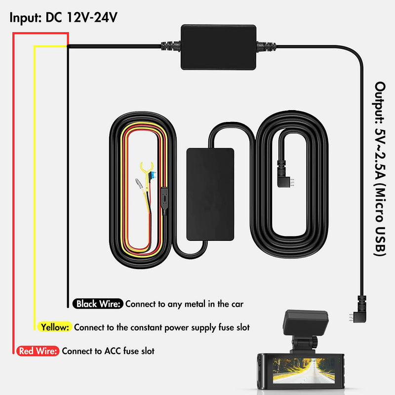 [Australia - AusPower] - REDTIGER F7N Dash Cam Hardwire Kit USB C Port, Dashboard Camera Car Charger Cable Kit 12V- 24V to 5V w/Fuse Kit, Low Voltage Protection for Dash Cam Double-4 Fuses 