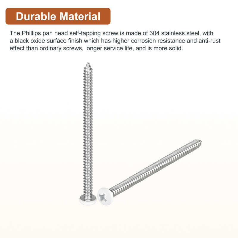 DTGN #8x3 White Screws 100Pack - 304 Stainless Steel Pan Head Phillips Sheet Metal Screw Self-Tapping Screw Wood Screws #8x3"