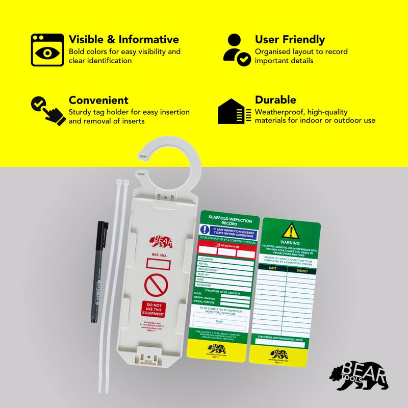 BearTOOLS Scaffold Inspection Record Kit Clear Easy Access Quality Waterproof (10 Inserts (Only)) 10-insert