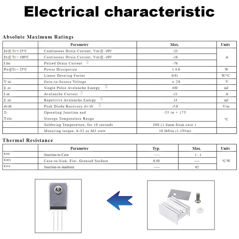 20pcs IRF9540 MOSFET Transistor IRF9540N P-Channel Enhanced Power MOSFET 23A 100V 3-Pin TO-220AB with Heatsink Screw Washer Rubber Silicone Screwdriver