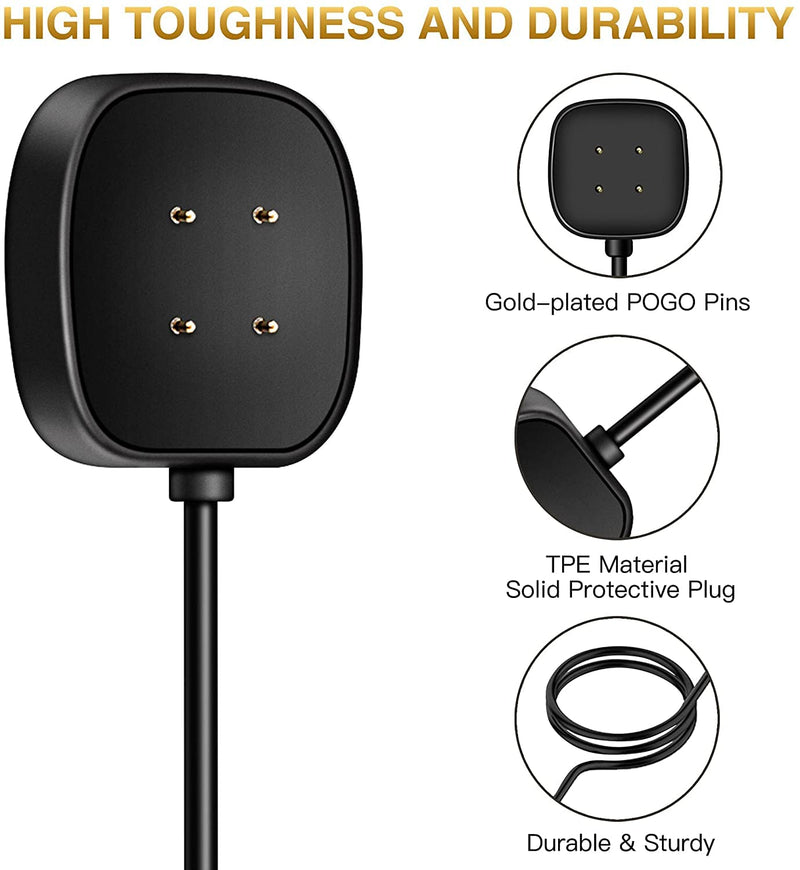 [Australia - AusPower] - [2-Pack] Charger Cable Compatible with Smart Watch Fitbit Sense/ Versa 3, Replacement USB Charging Cradle Dock Stand Cable (3.3 ft/1.0ft) 3.3 ft/1.0 ft 