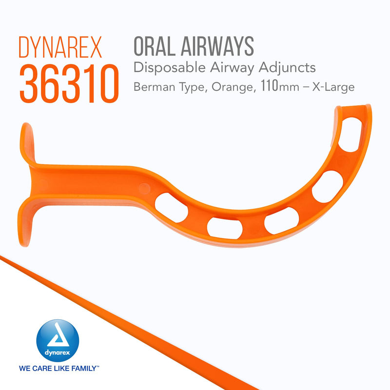 [Australia - AusPower] - Dynarex Berman Oral Airway Assist Device - Disposable Airway Adjuncts - Slotted Sides, Midway Opening, Color-Coded Bite Lock - 110mm Adult, 100-Count 