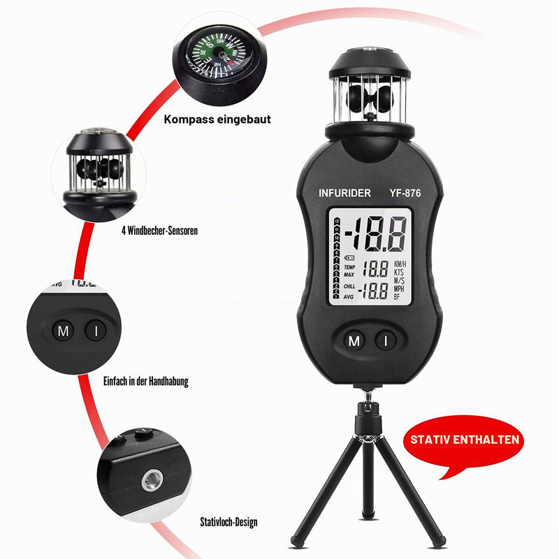 Handheld Wind Gauge, YF-876 Digital Anemometer Wind Meter for Wind Speed Meter, Wind Direction Meter with Compass for Outdoor Activities with HVAC Drone 1. YF-876 (upgraded)