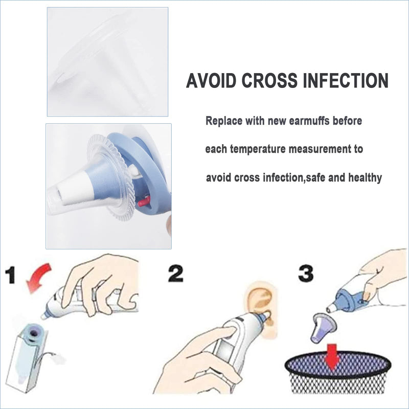 100pcs-Disposable Ear Thermometers Probe Covers, Soft Ergonomic Earmuffs Non Contact Ear Replacement Ear Thermometer Lens Filters for All Braun Digital Thermometers Sleeve 100pcs