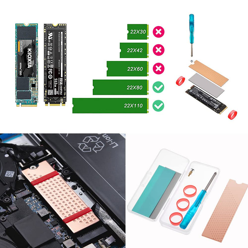 M.2 2280 SSD Copper Heatsink 74 x 22 x 0.8 mm | With silicone thermal pad, for laptop NVMe M.2 SSD 2280 0.8mm