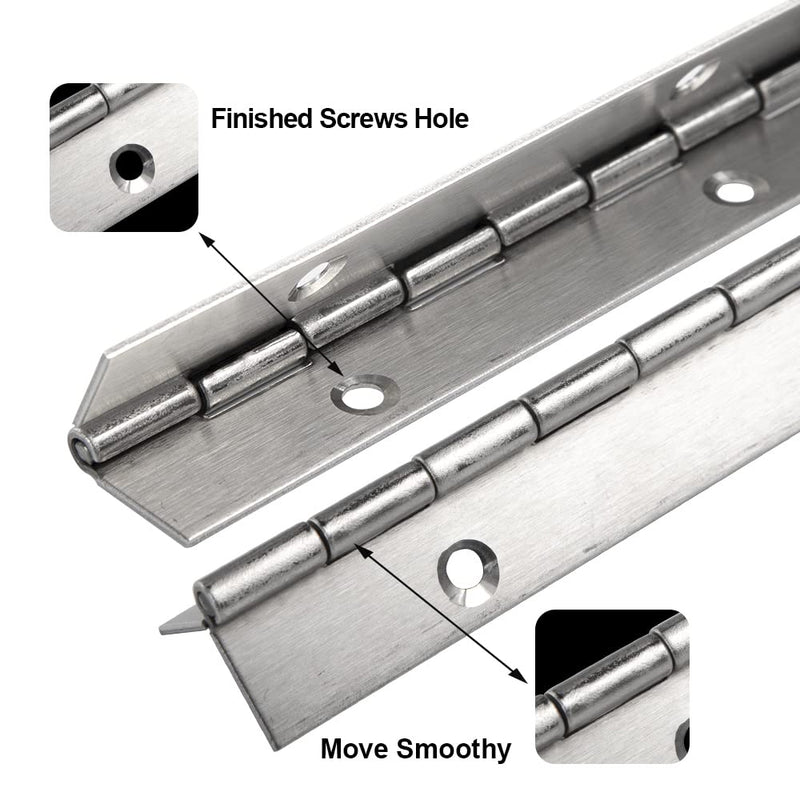 6 Pack 12 Inch Piano Hinge, Heavy Duty Continuous Hinge with Holes for Cabinets Boat Marine Door, 304 Stainless Steel 0.04" Leaf Thickness 1.2'' Open Width Sliver