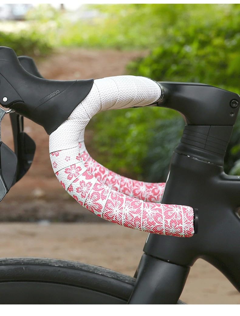 Shock-Absorbing Bike Handlebar Tape - PU+EVA Foam Grip with Waterproof Texture & 3M Adhesive for Road Bikes, MTB, Gravel (White Pink, Non-Slip Easy Install) White Pink
