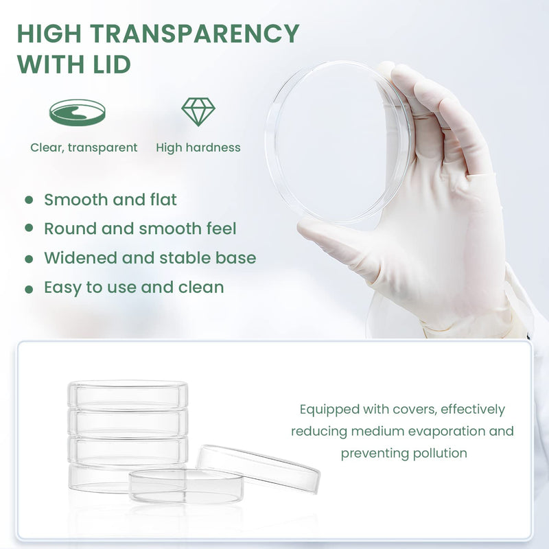Huanyu 100mm Glass Petri Dish with Lids High Borosilicate Glass Petri Dishes Bacterial Culture Dishes for Lab Science Experiment (5pcs: 100mm) 5pcs：100mm