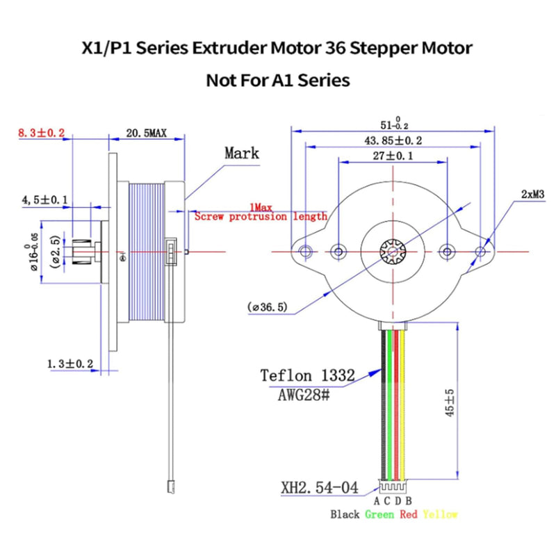 3D Printer Accessories Extruder Motor for BambuLab X1 X1C P1S P1P: 36 Stepper Motor 2 Phase 1.8 Step Angle DC 2.4V 1A F Class 0.1KG Weight
